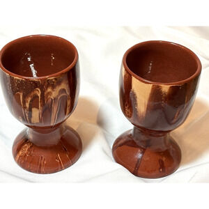Clays In Calico Pottery 2 Wine Goblets Communion Vintage 1995 Rustic Boho Artsy
